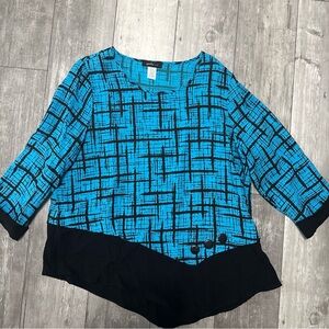 Elegant Black and Blue Patterned Blouse
